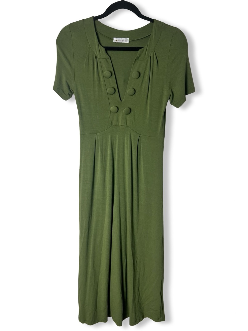 Layers Women’s Modal Midi Dress Double Breasted Button Detail Olive Green Sz. M